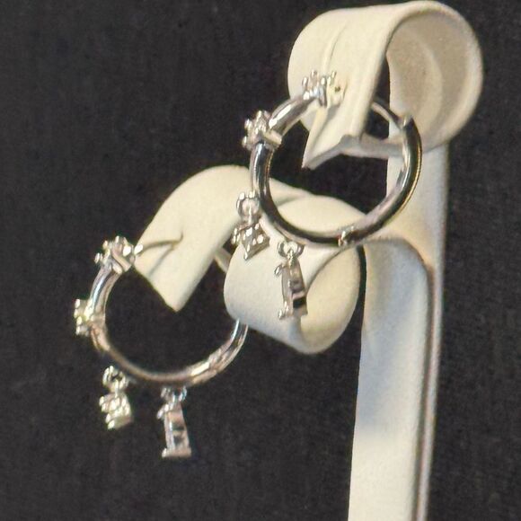 Anne Klein Silver and Crystal Dangle Huggy Earrings 1 inch - Picture 4 of 14